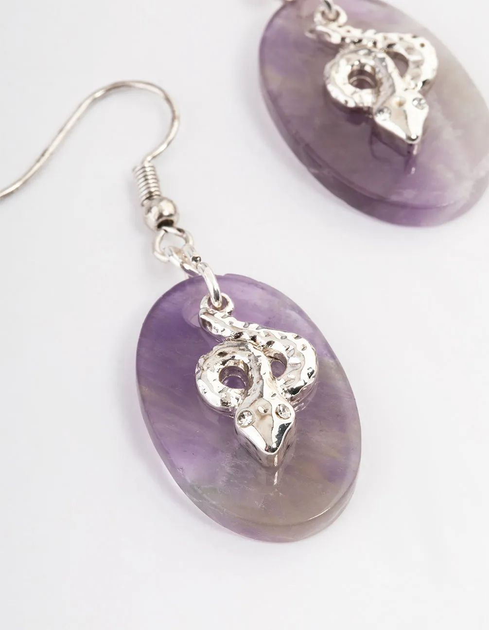 Antique Silver Amethyst Snake Earrings