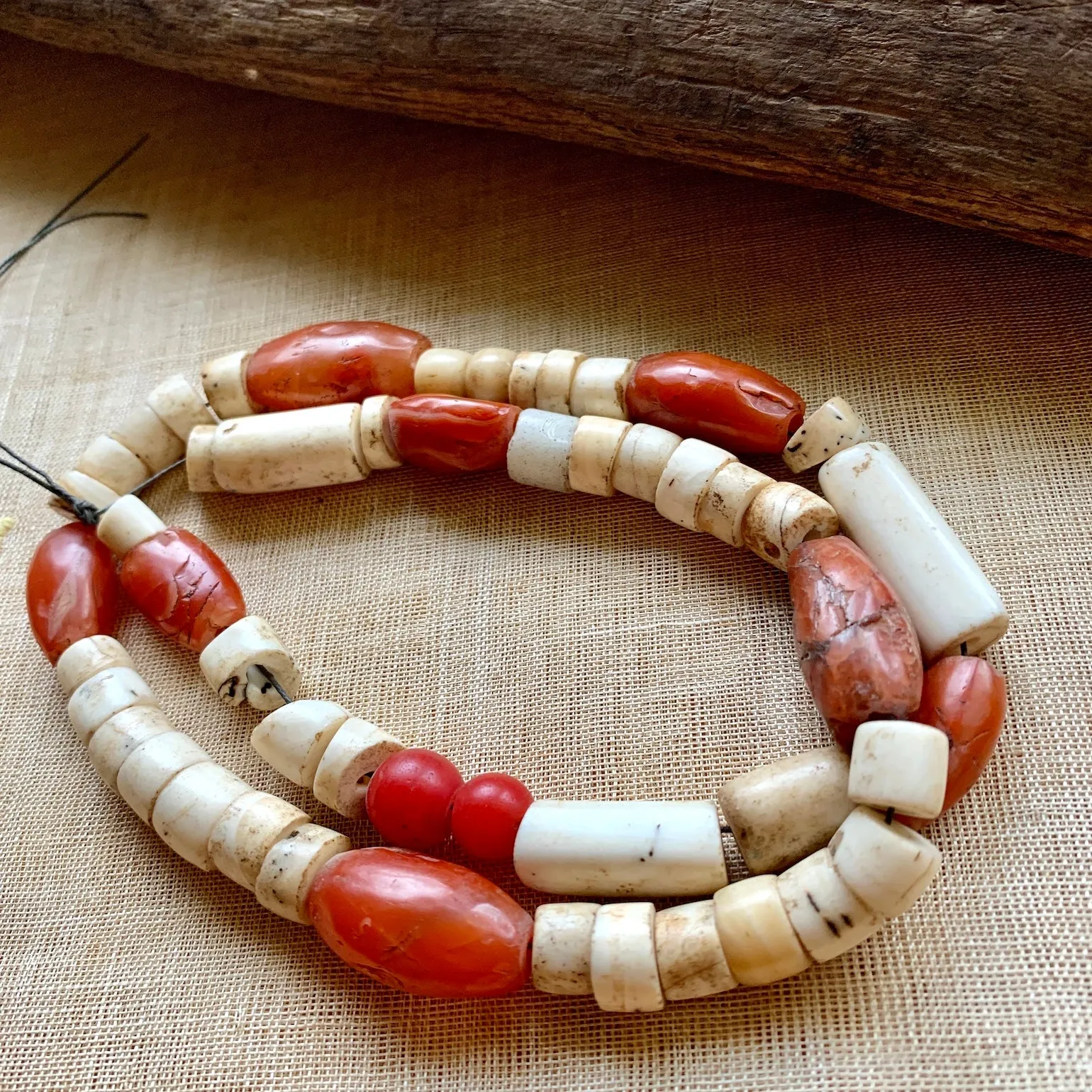 Antique Tibetan Carnelian & Shell Beads