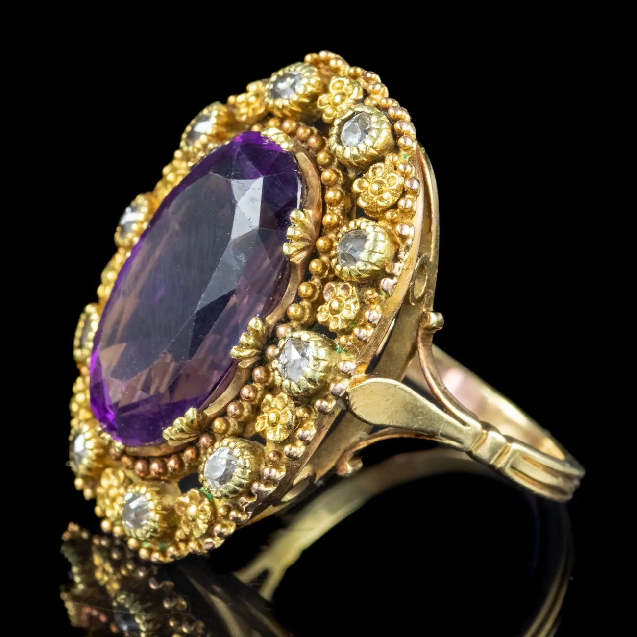 Antique Victorian Amethyst Diamond Ring 7.2ct Amethyst