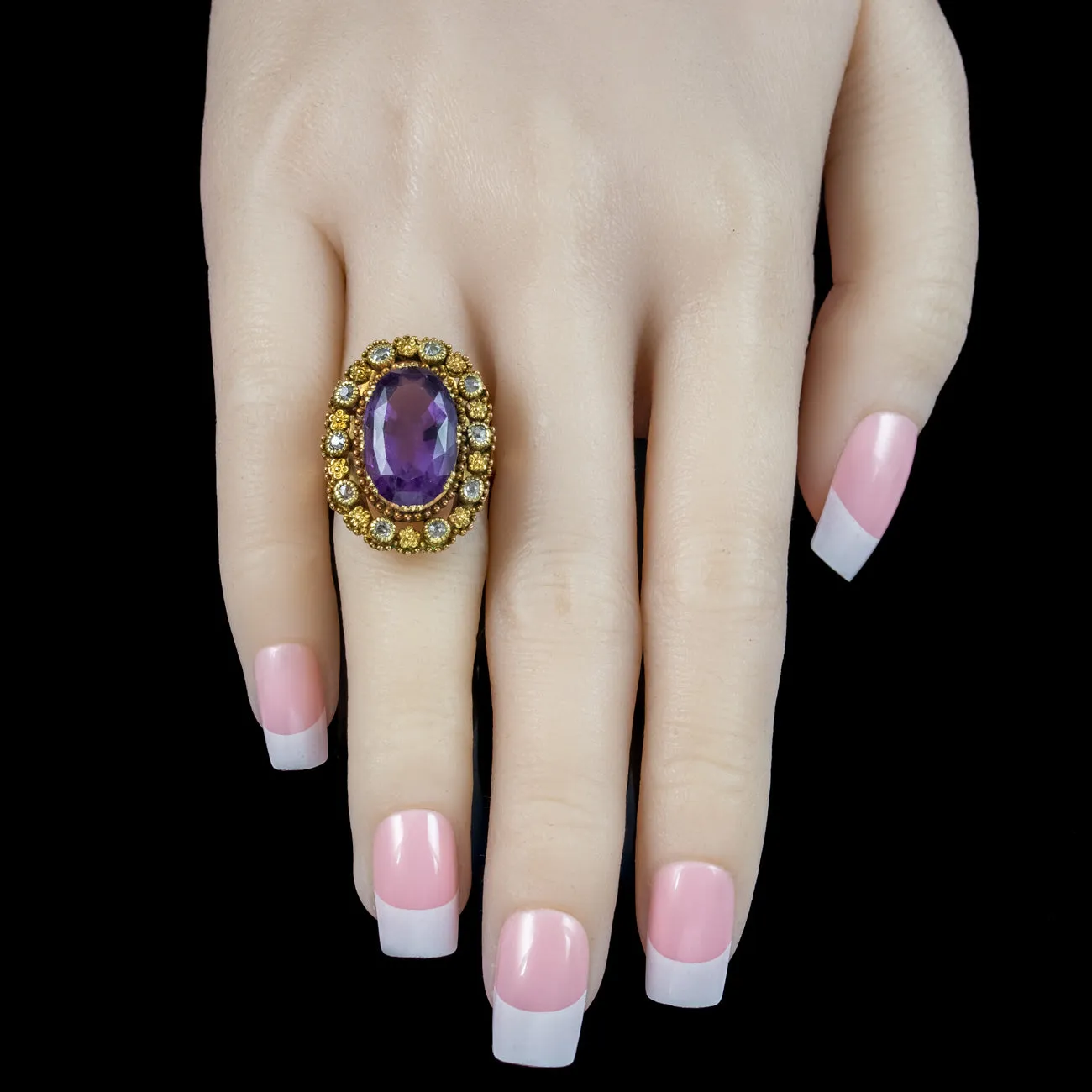 Antique Victorian Amethyst Diamond Ring 7.2ct Amethyst