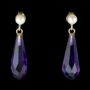 Antique Victorian Amethyst Earrings 18Ct Gold Pearl Circa 1900