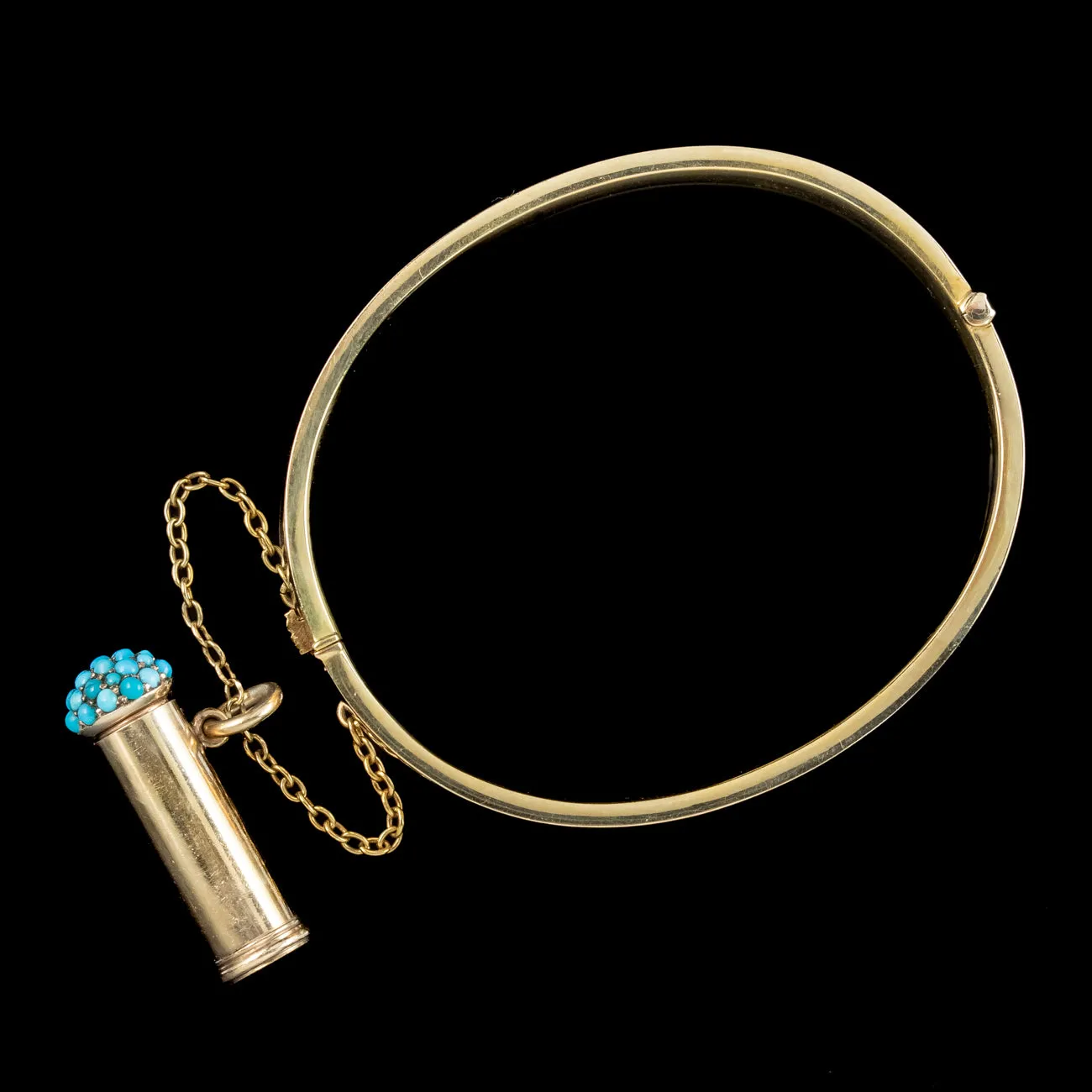 Antique Victorian Bangle 15ct Gold With Turquoise Pencil Charm