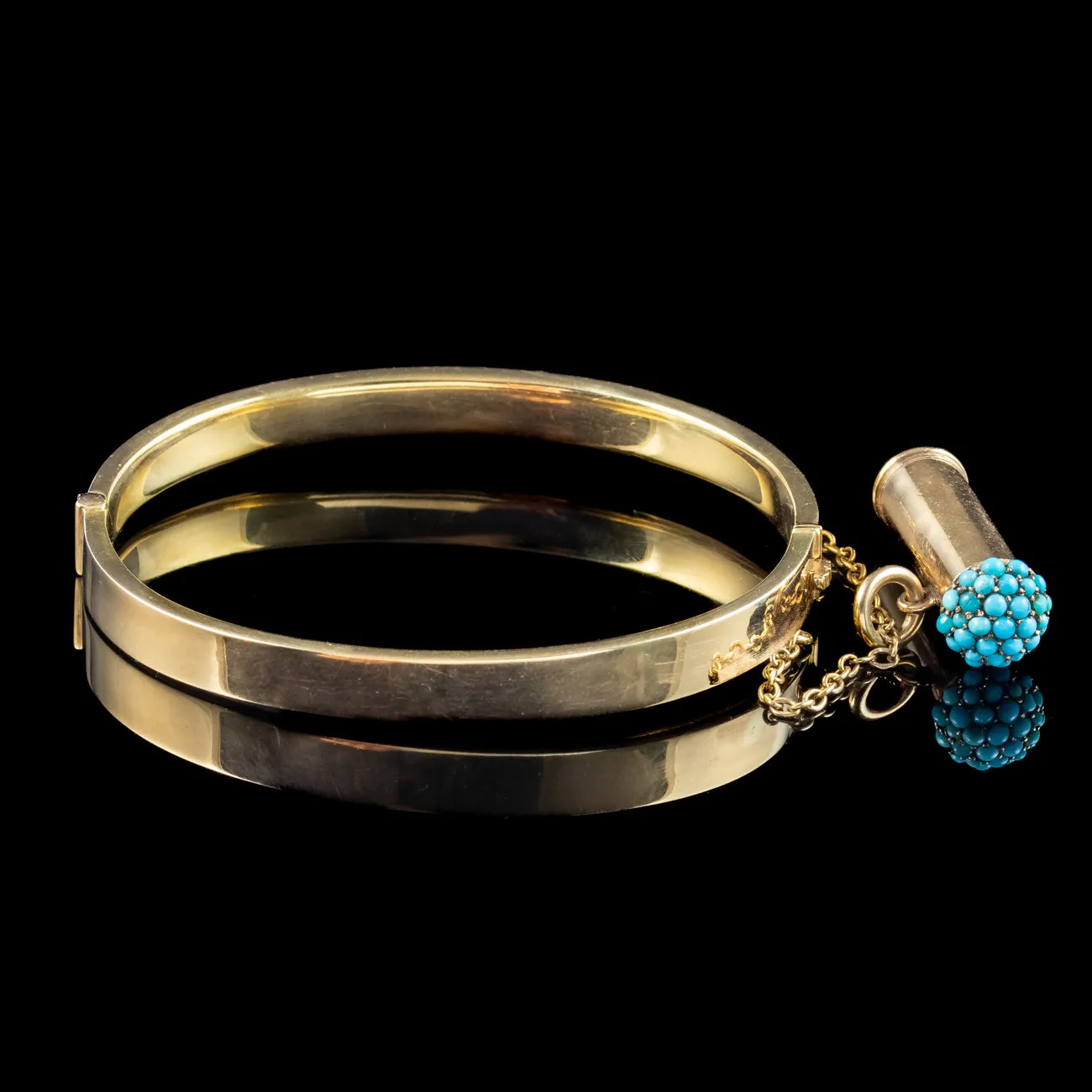 Antique Victorian Bangle 15ct Gold With Turquoise Pencil Charm