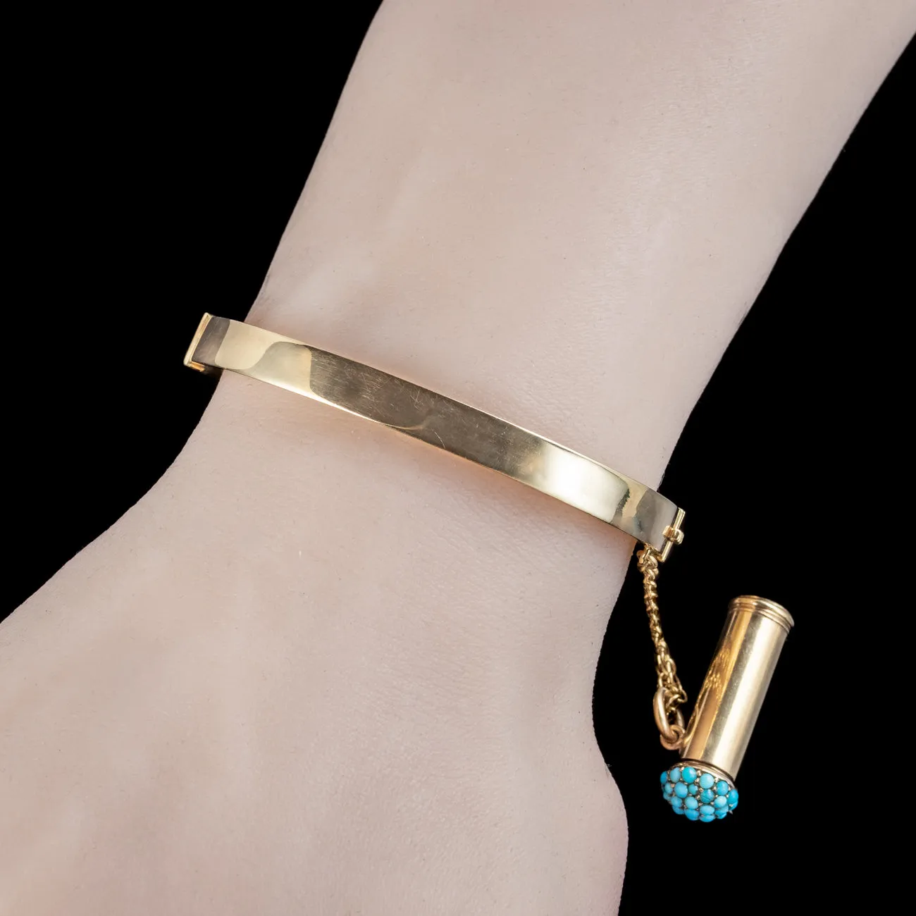 Antique Victorian Bangle 15ct Gold With Turquoise Pencil Charm