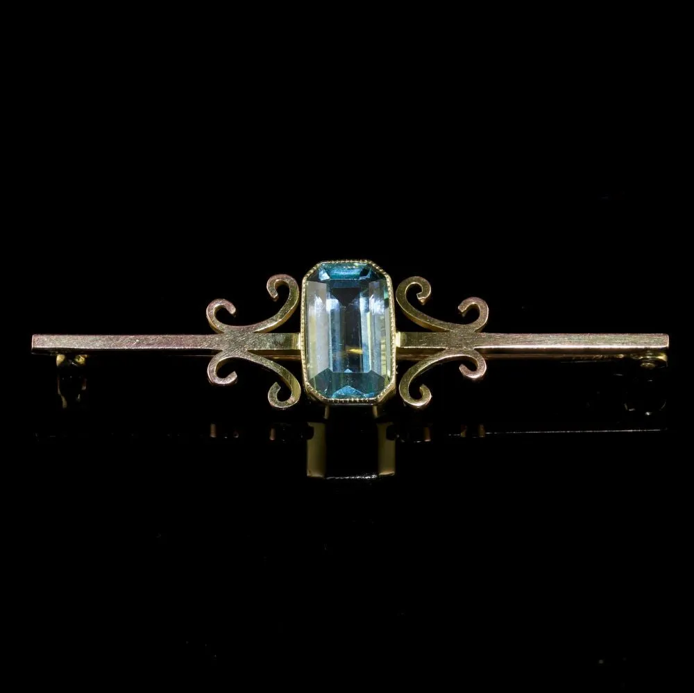 Antique Victorian Blue Paste Gold Brooch