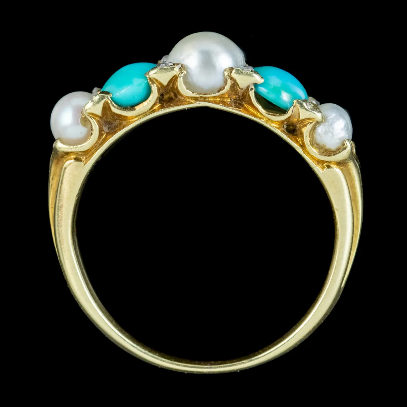 Antique Victorian Five Stone Turquoise Pearl Diamond Ring