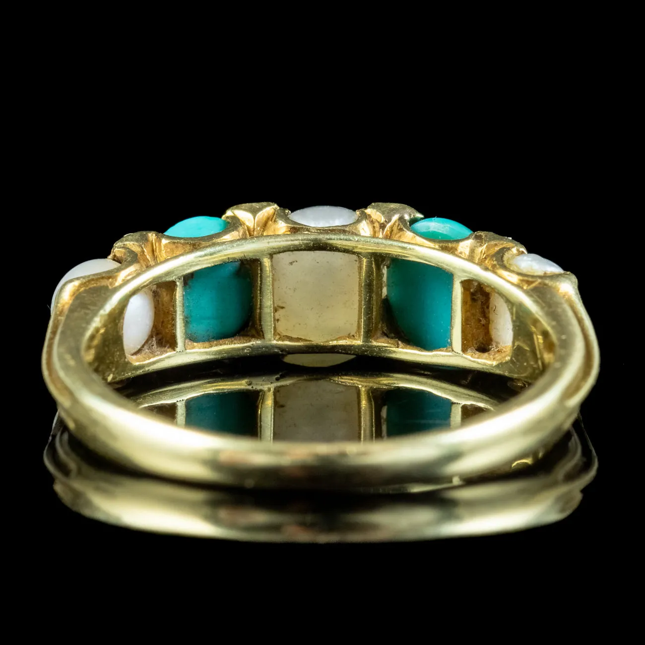 Antique Victorian Five Stone Turquoise Pearl Diamond Ring