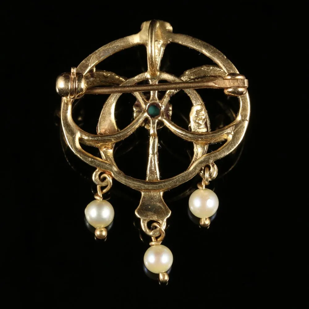 Antique Victorian Gold Brooch Turquoise Pearl 14Ct Circa 1900