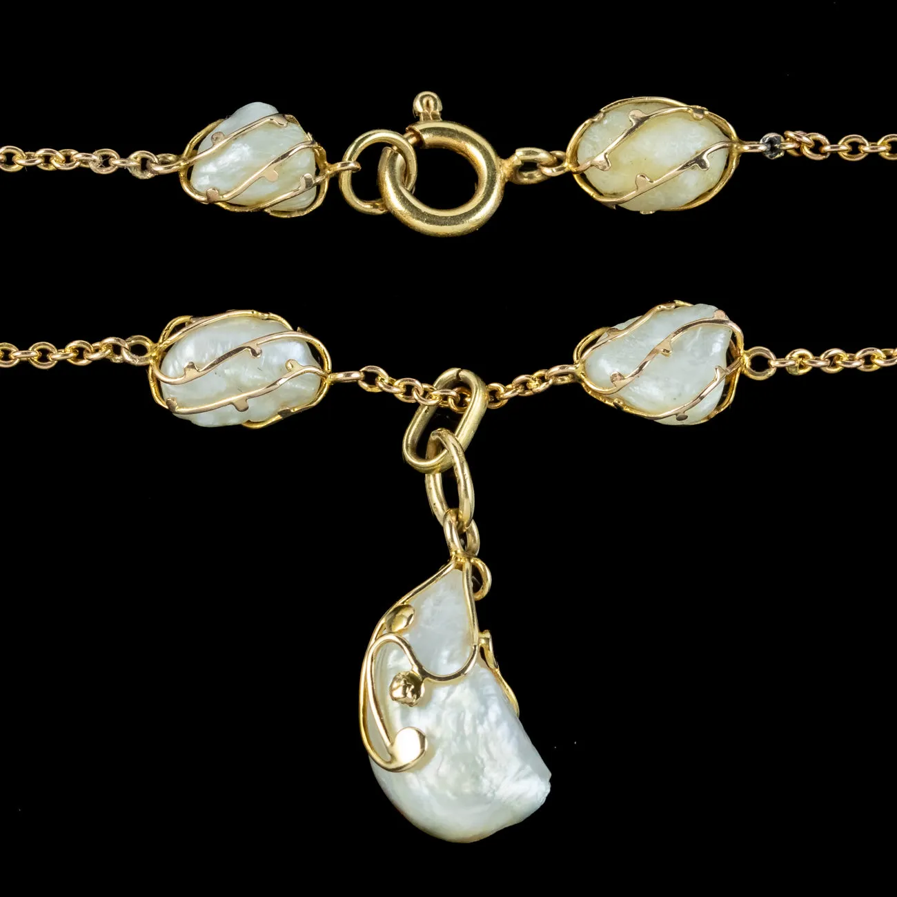 Antique Victorian Natural Baroque Pearl Pendant Necklace 15ct Gold