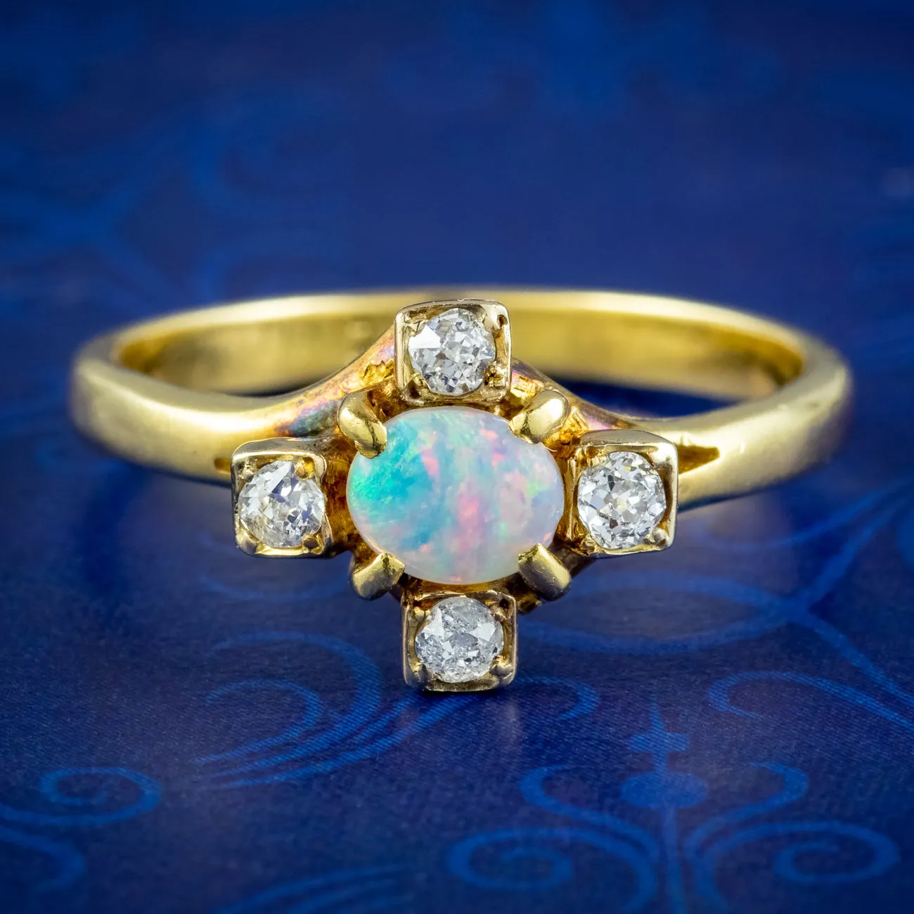 Antique Victorian Opal Diamond Cluster Ring