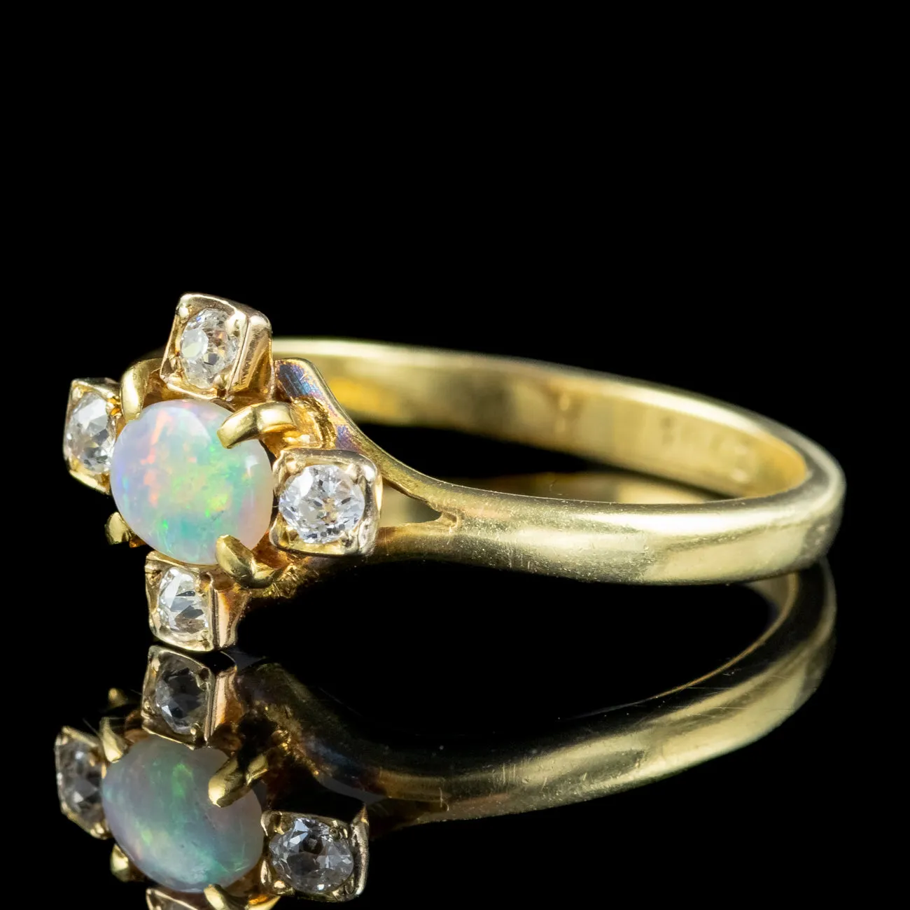 Antique Victorian Opal Diamond Cluster Ring