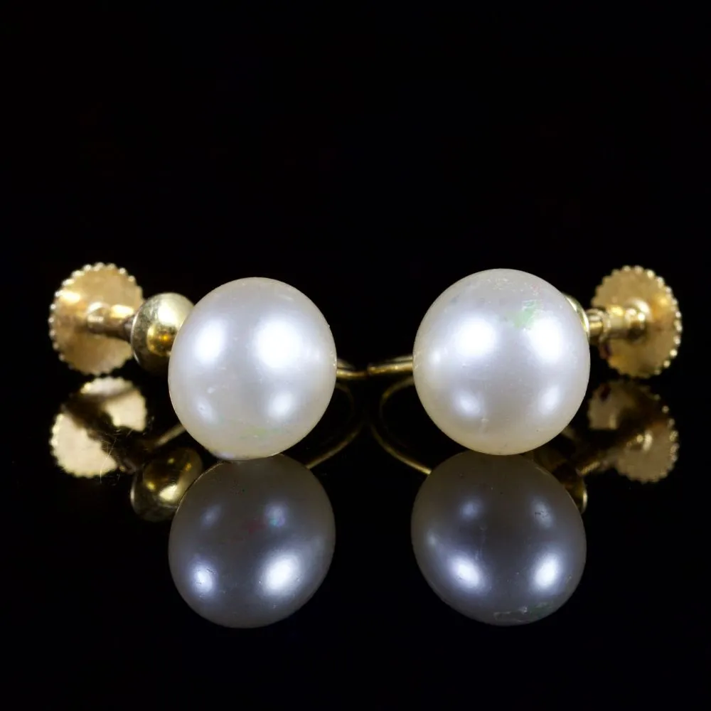 Antique Victorian Pearl Screw Earrings Circa 1900