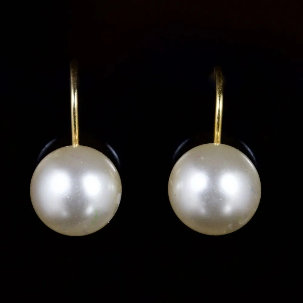 Antique Victorian Pearl Screw Earrings Circa 1900