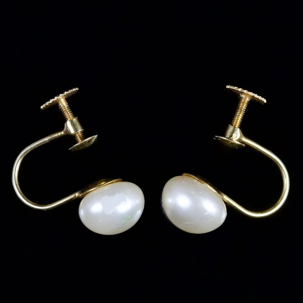 Antique Victorian Pearl Screw Earrings Circa 1900