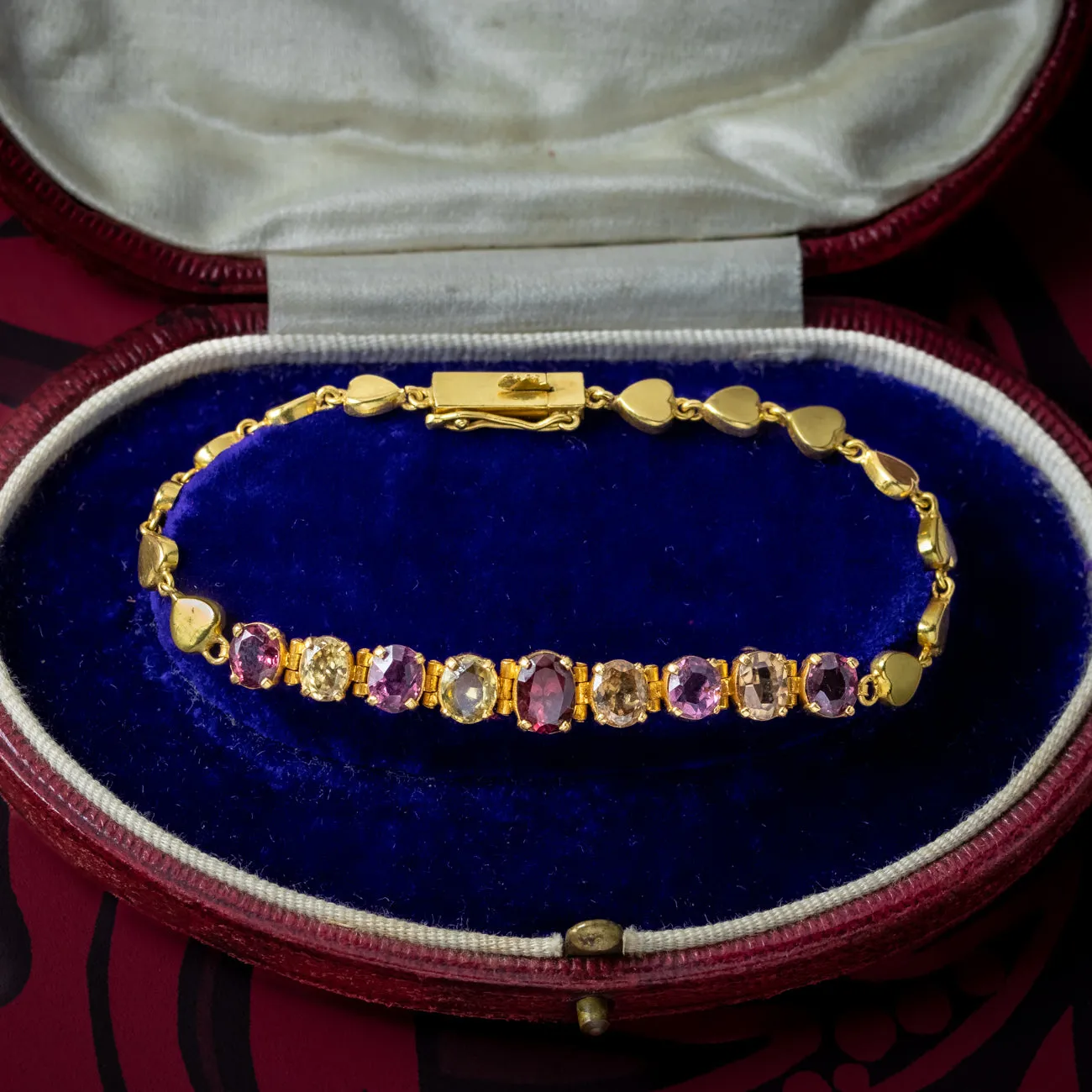 Antique Victorian Tourmaline Heart Bracelet 18ct Gold