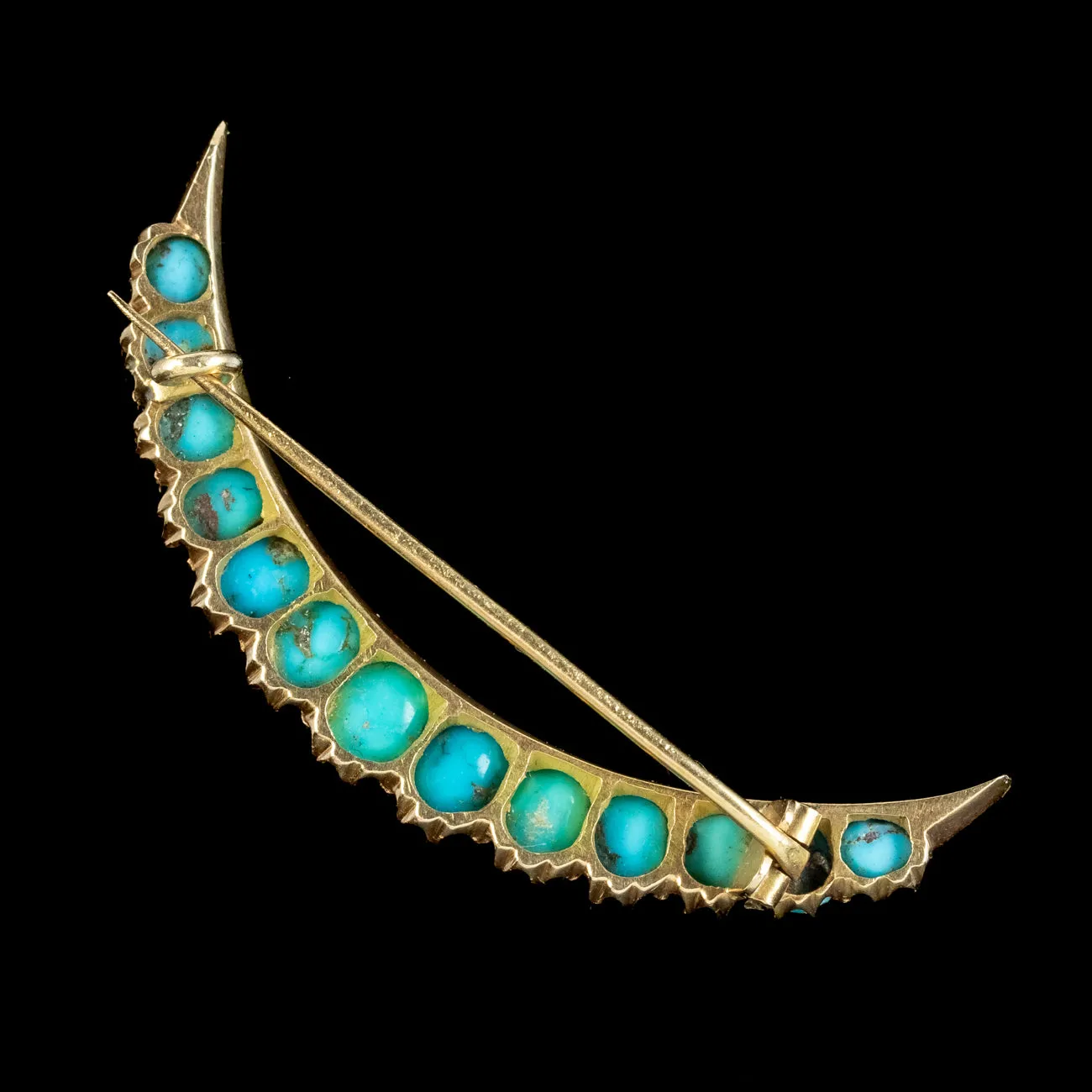 Antique Victorian Turquoise Crescent Moon Brooch 18ct Gold