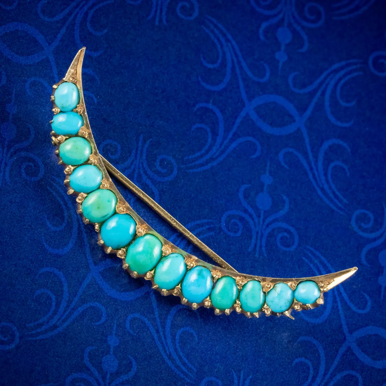 Antique Victorian Turquoise Crescent Moon Brooch 18ct Gold