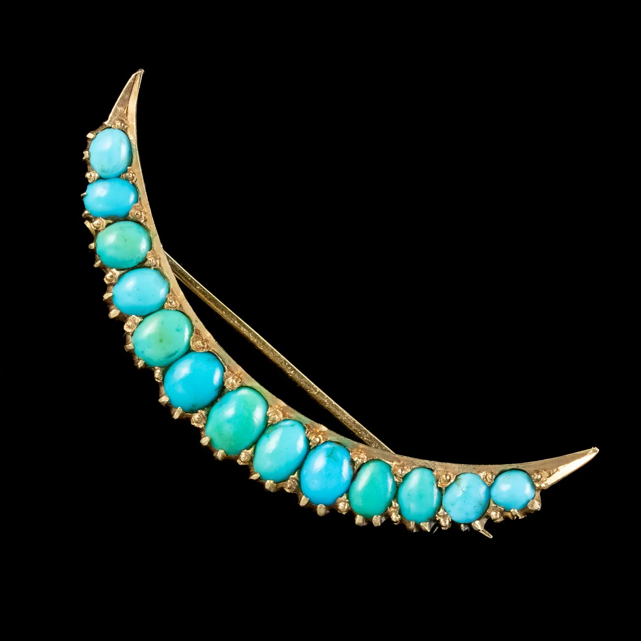 Antique Victorian Turquoise Crescent Moon Brooch 18ct Gold