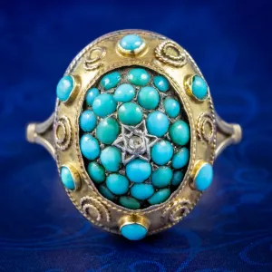 Antique Victorian Turquoise Diamond Etruscan Ring