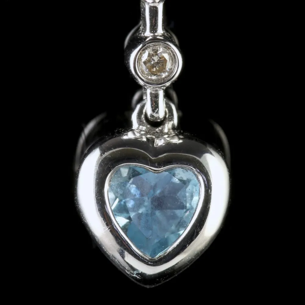 Aquamarine Diamond Heart Earrings 18Ct White Gold