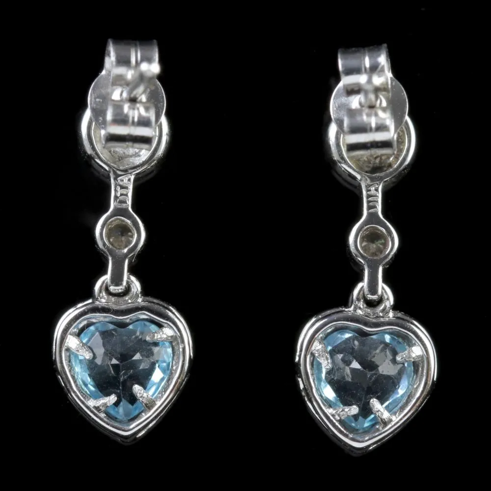 Aquamarine Diamond Heart Earrings 18Ct White Gold