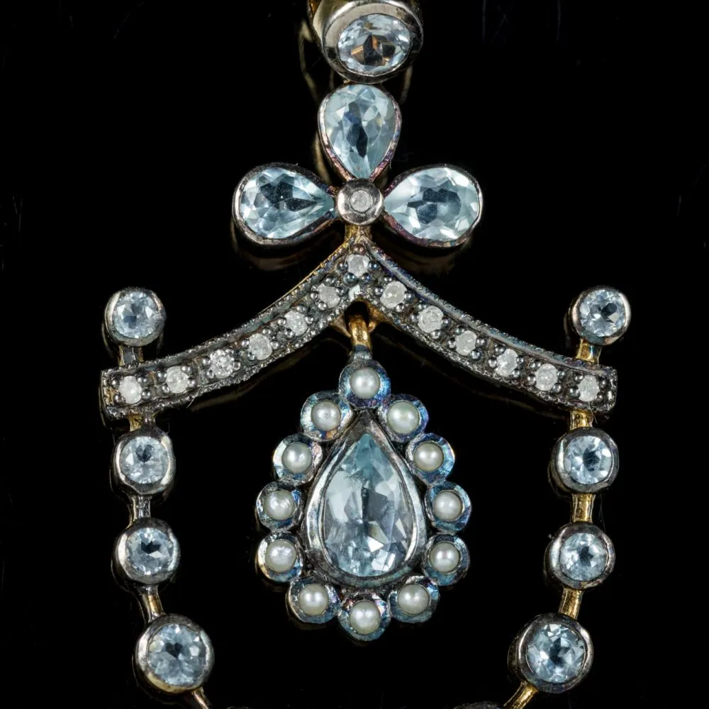 Aquamarine Diamond Pendant 18Ct Gold