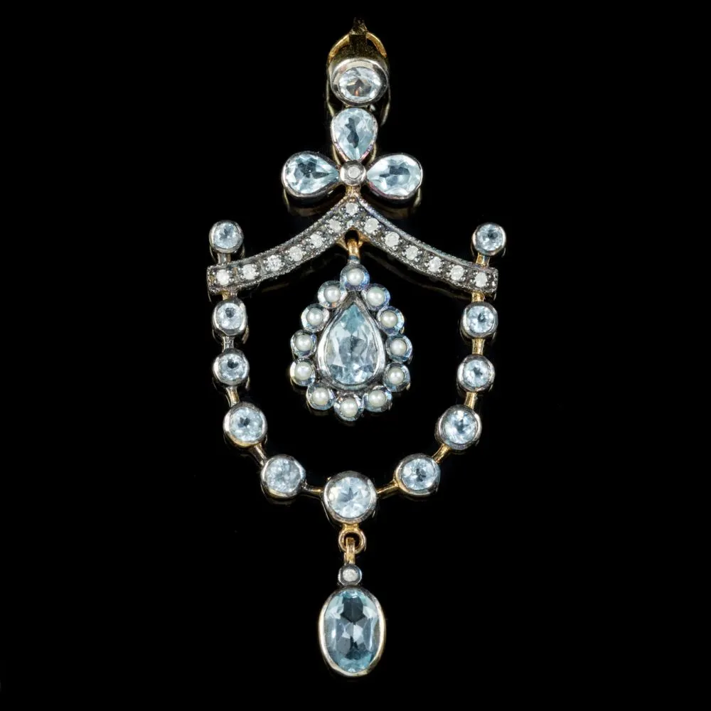 Aquamarine Diamond Pendant 18Ct Gold