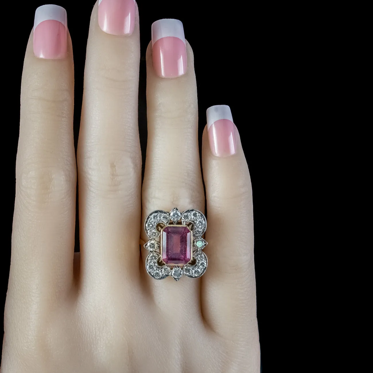 Art Deco Pink Tourmaline Diamond Ring 4.10ct Tourmaline Circa 1920 With Cert