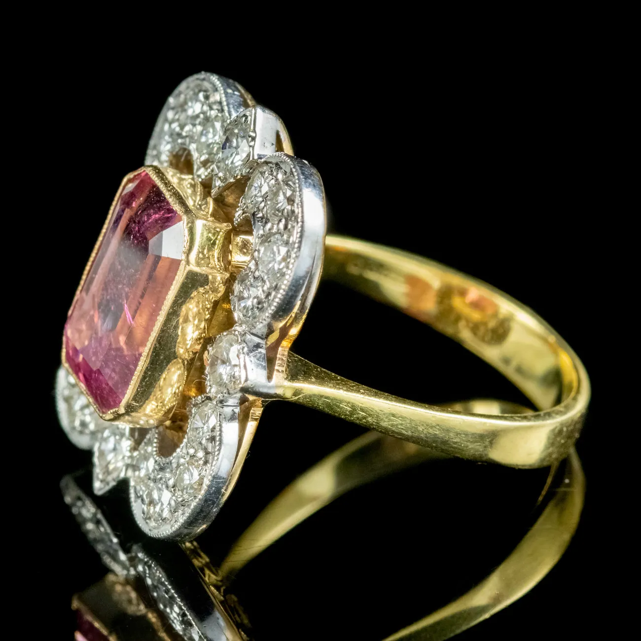 Art Deco Pink Tourmaline Diamond Ring 4.10ct Tourmaline Circa 1920 With Cert