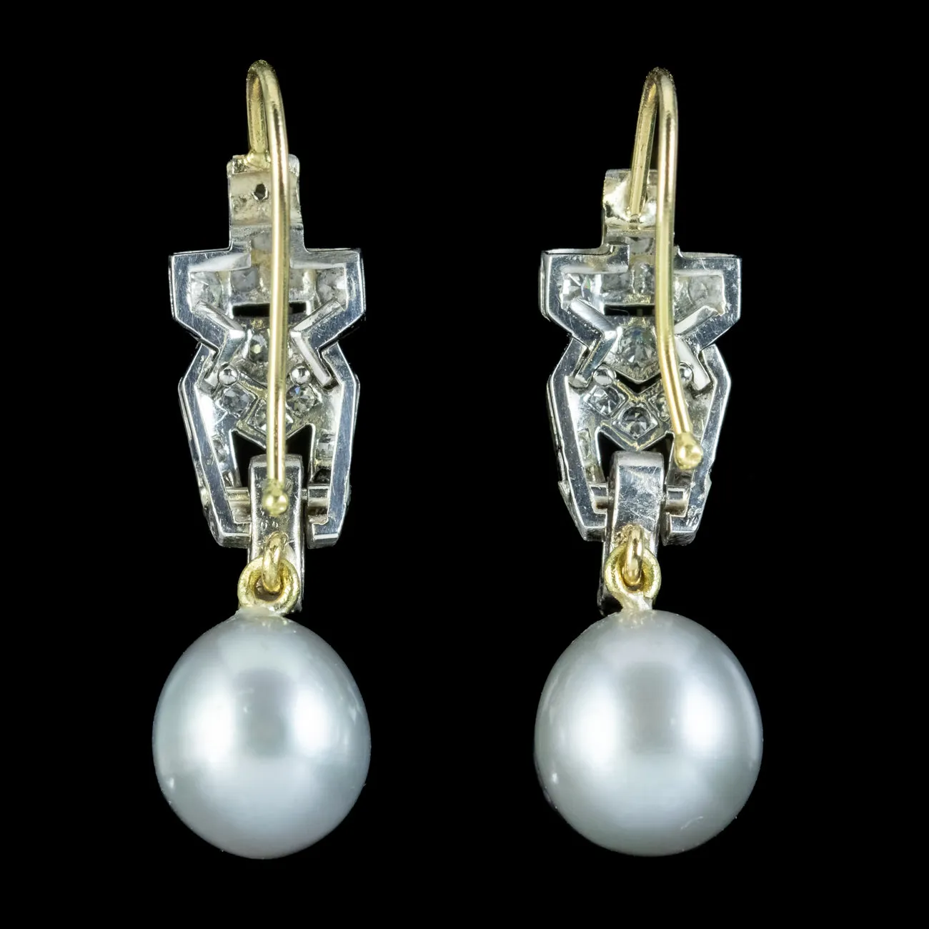 Art Deco Style Diamond Pearl Drop Earrings 1ct Of Diamond