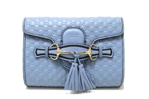 Authentic New Gucci Baby Blue Micro Guccissima Leather Mini Emily Messenger Bag 449636