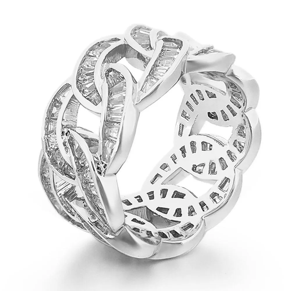 Baguette Cuban CZ Eternity Band Hip Hop Ring