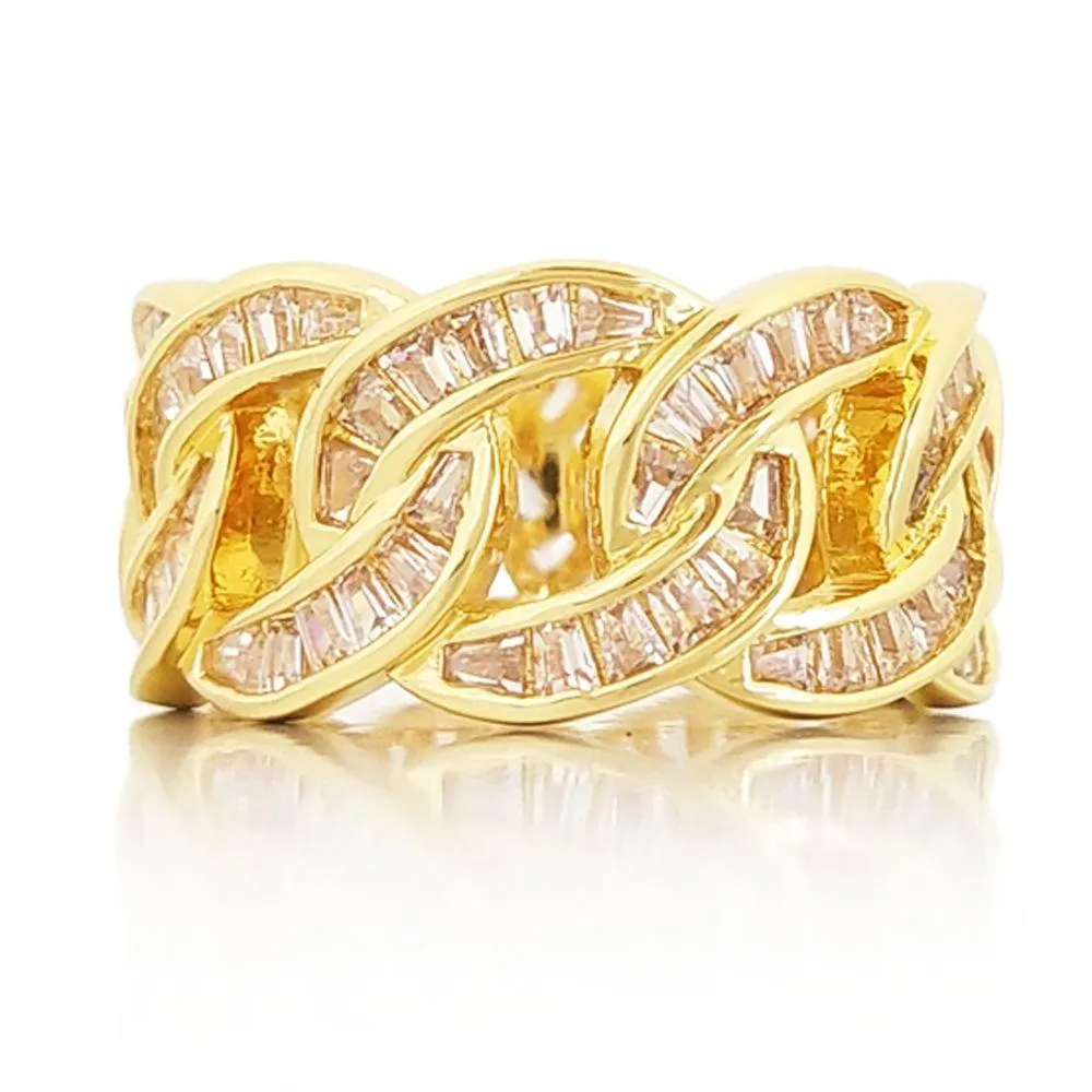 Baguette Cuban CZ Eternity Band Hip Hop Ring