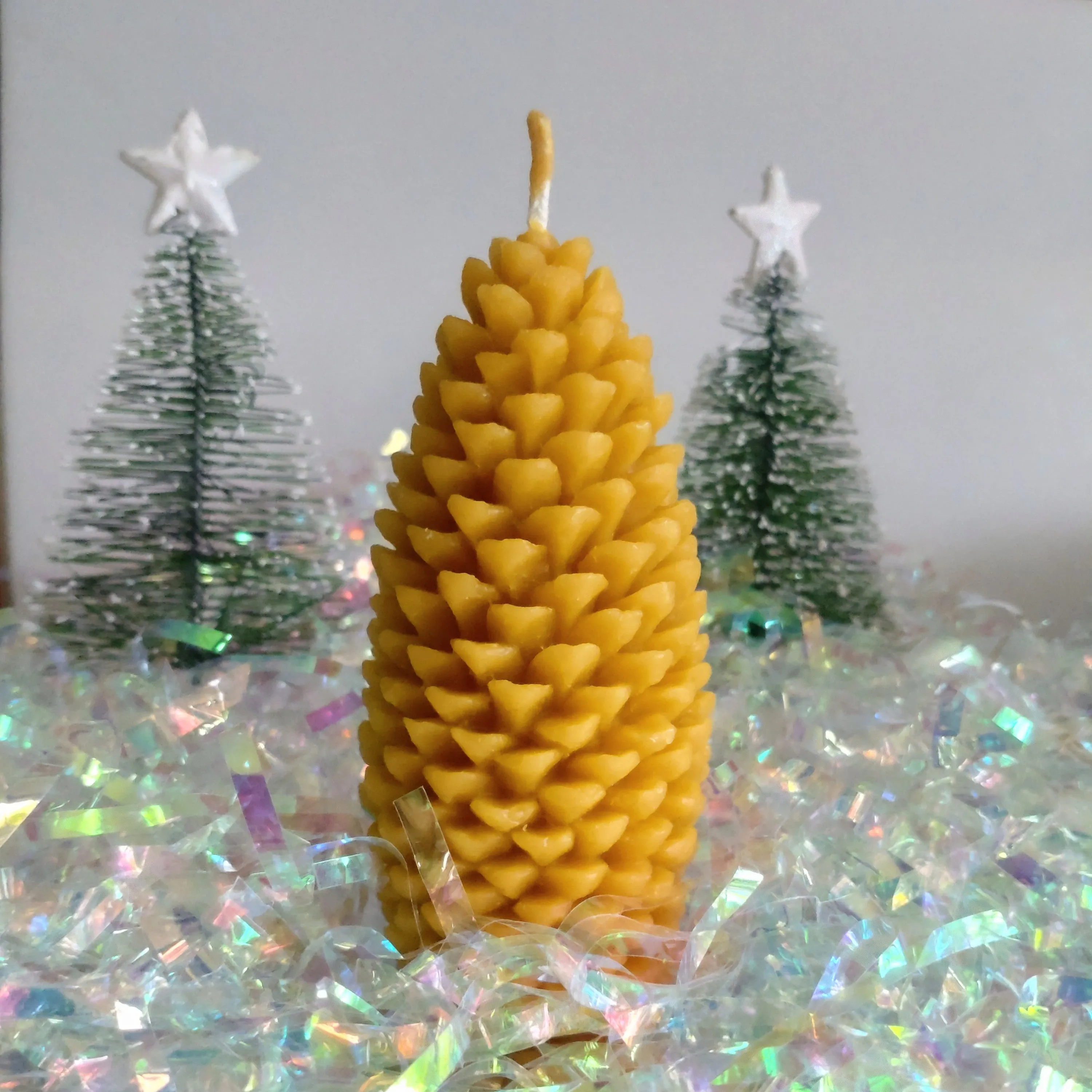 beeswax moulded candle - tall fir cone