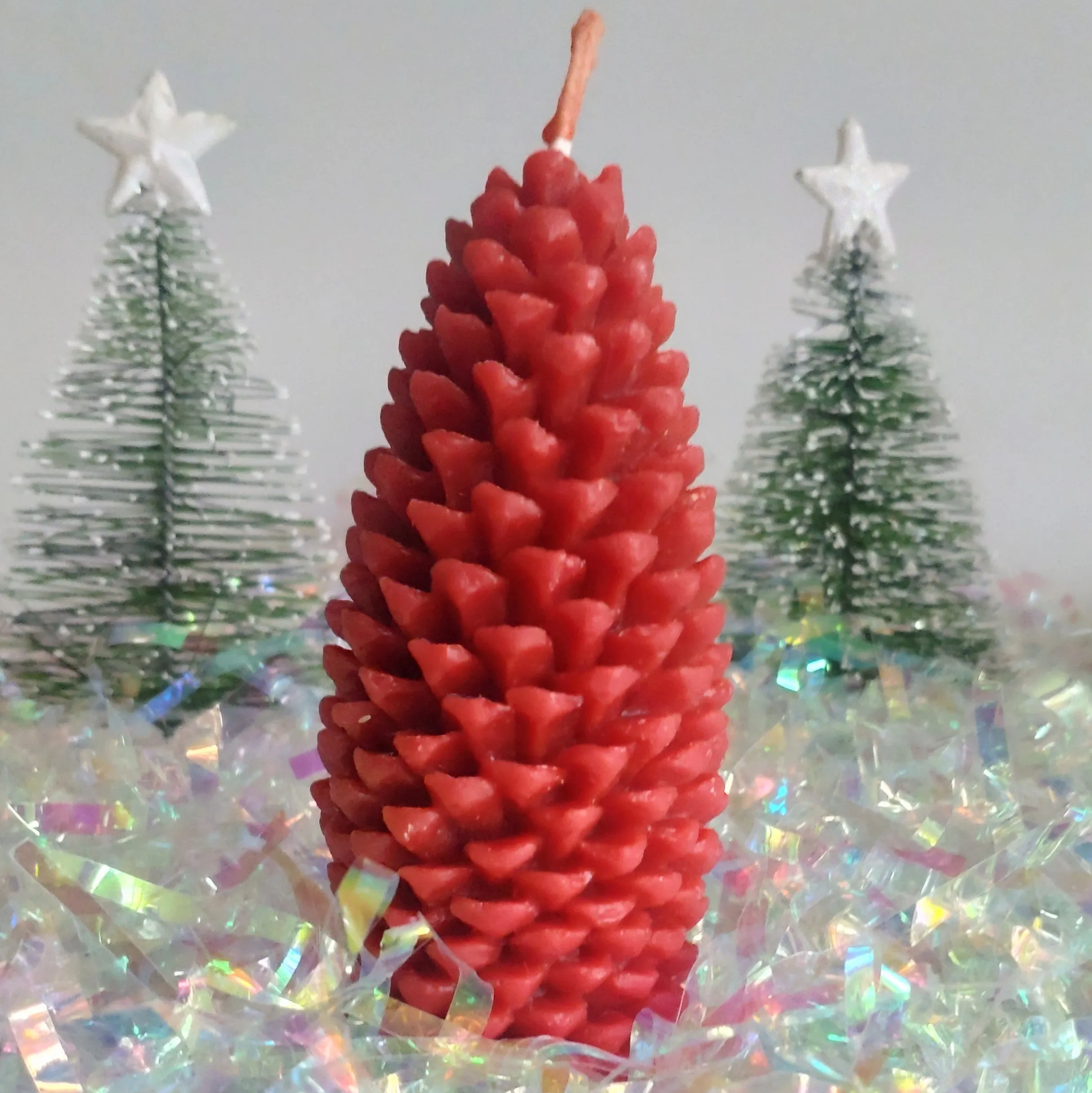 beeswax moulded candle - tall fir cone