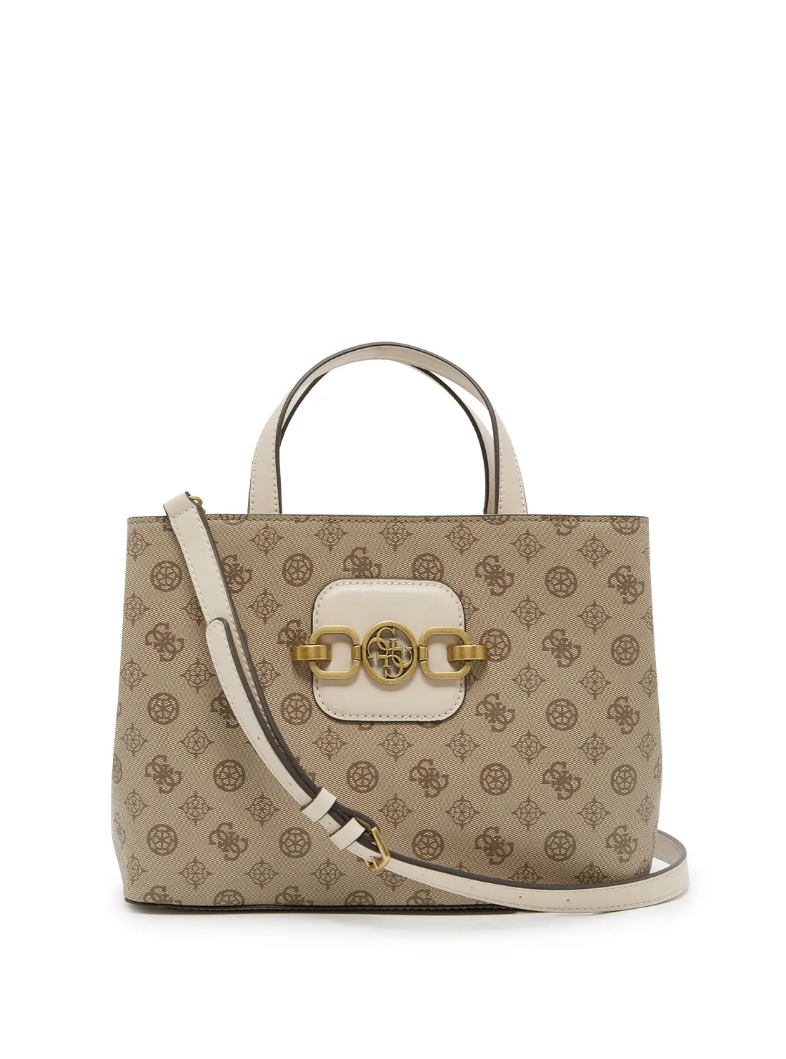 Beige Multi Print Hensely Logo Girlfriend Satchel