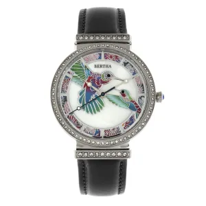 Bertha Emily Mother-Of-Pearl Leather-Band Watch - Silver/Black