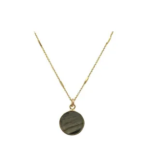 Bezel Set Semi Precious Coin on Gold Vermeil Chain: Labradorite (NGCP746LD)