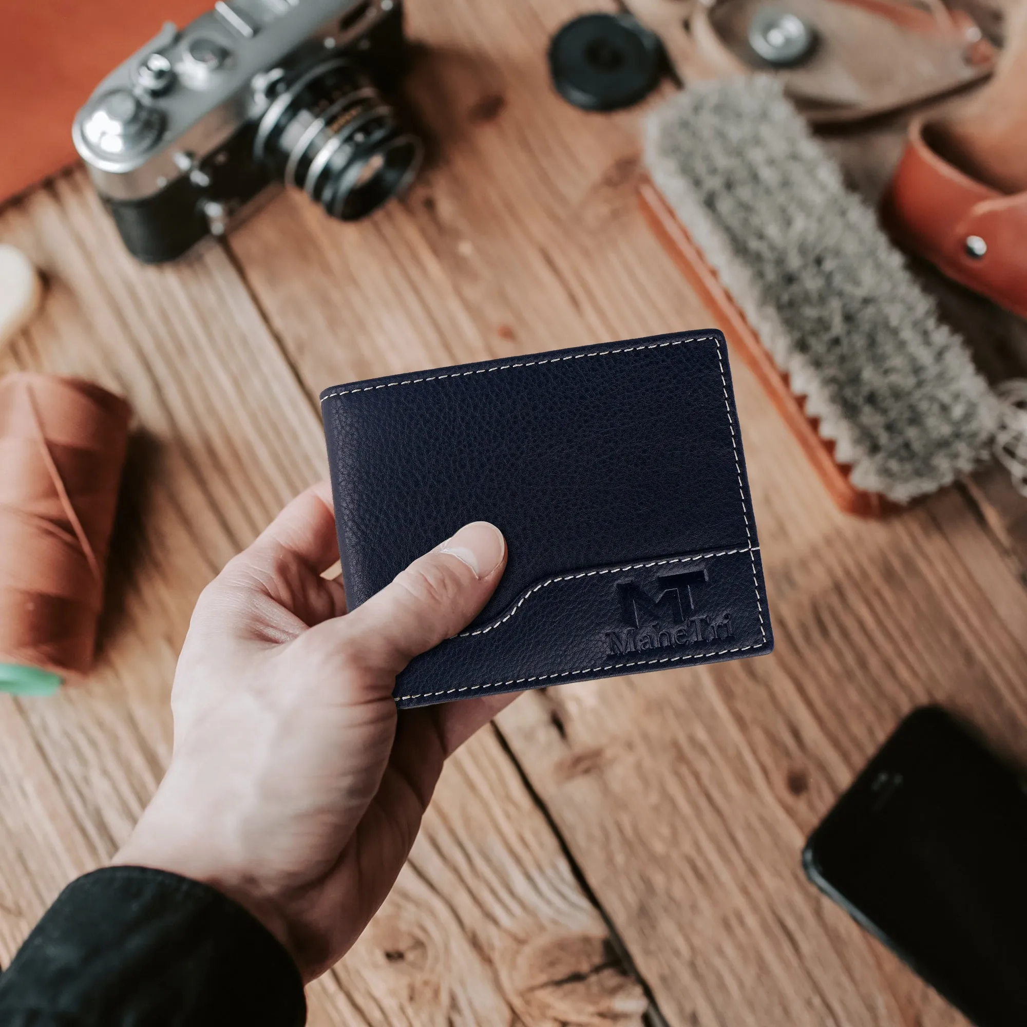 Bi-fold Black Buffalo Leather Wallet