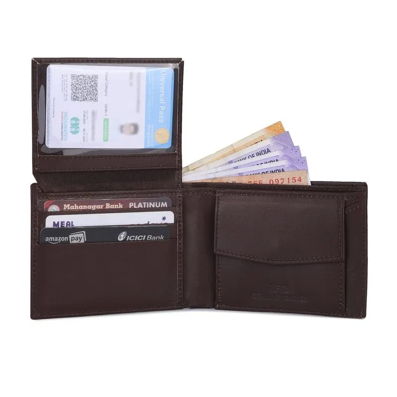 Bi-Fold Wallet with RFID Protection & Multiple Card Slots | Coin Pocket | Dark Brown | Genuine Leather