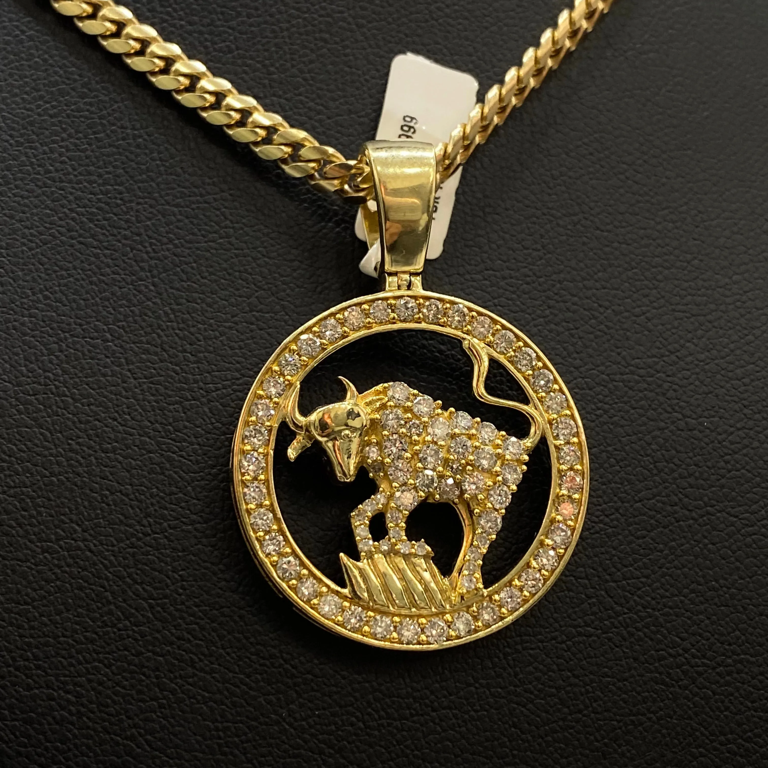 Big Taurus Sign Pendant 10K Yellow Gold With Diamond / 2.13Ct Dia / 7.5gr