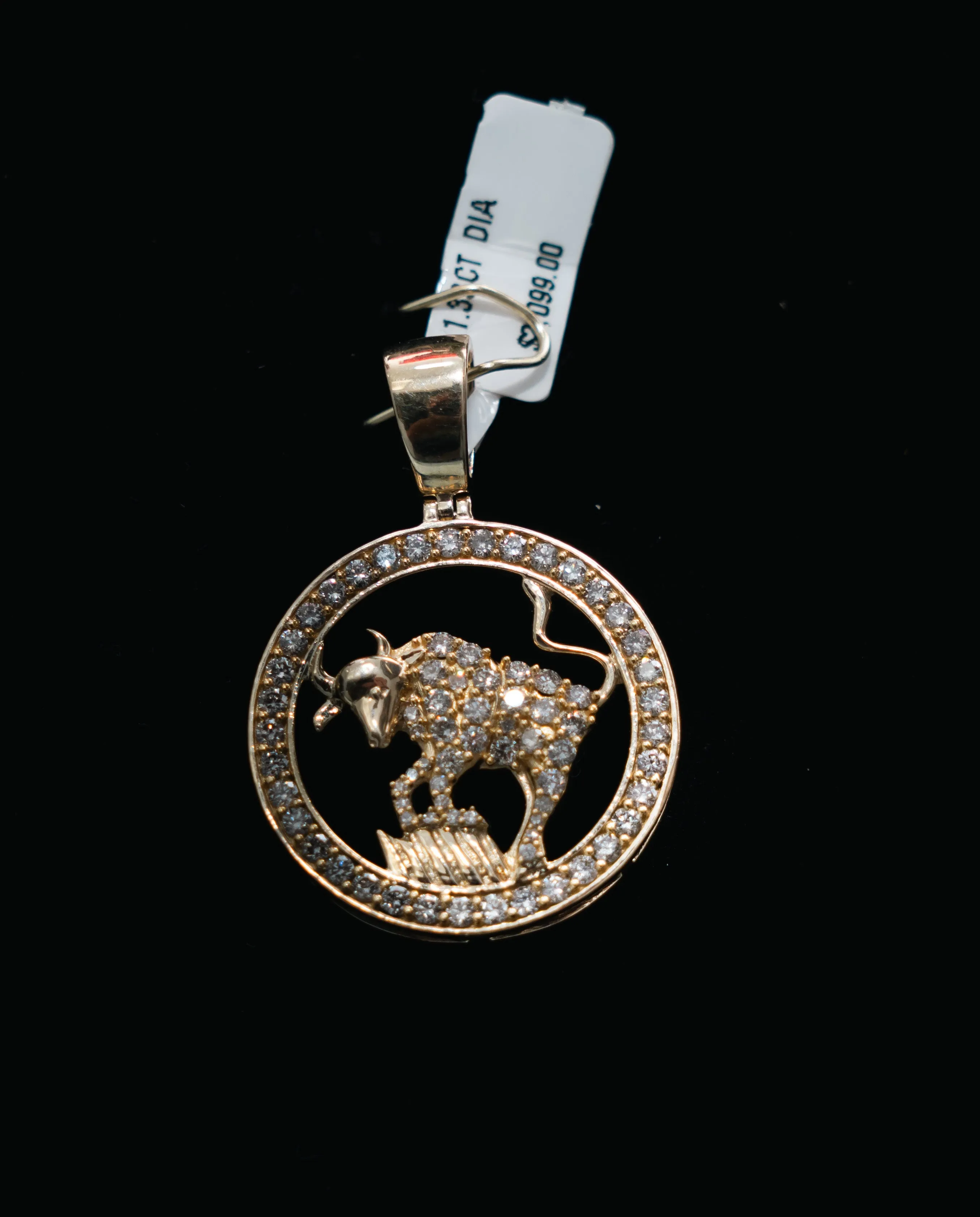 Big Taurus Sign Pendant 10K Yellow Gold With Diamond / 2.13Ct Dia / 7.5gr