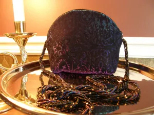 Black and Purple Iridescent Evening Bag with Beaded Handle