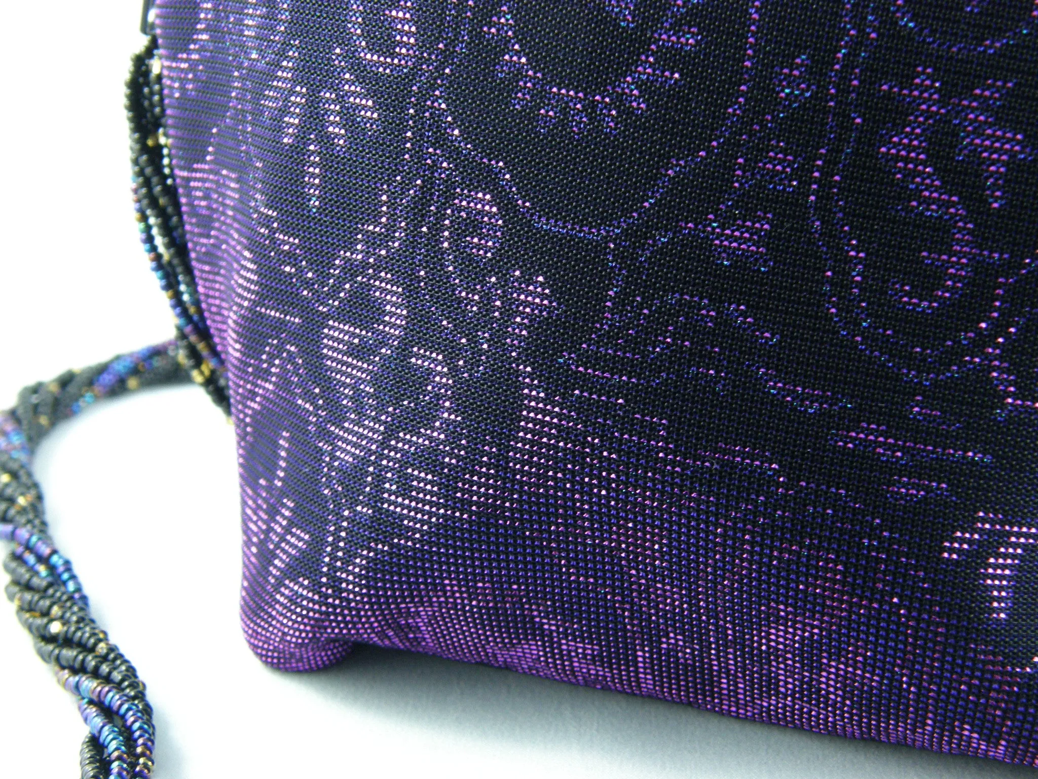 Black and Purple Iridescent Evening Bag with Beaded Handle