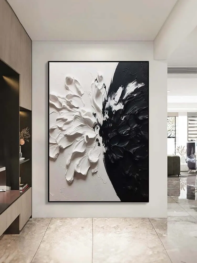 Black and White Floral Style Textured Wall Art