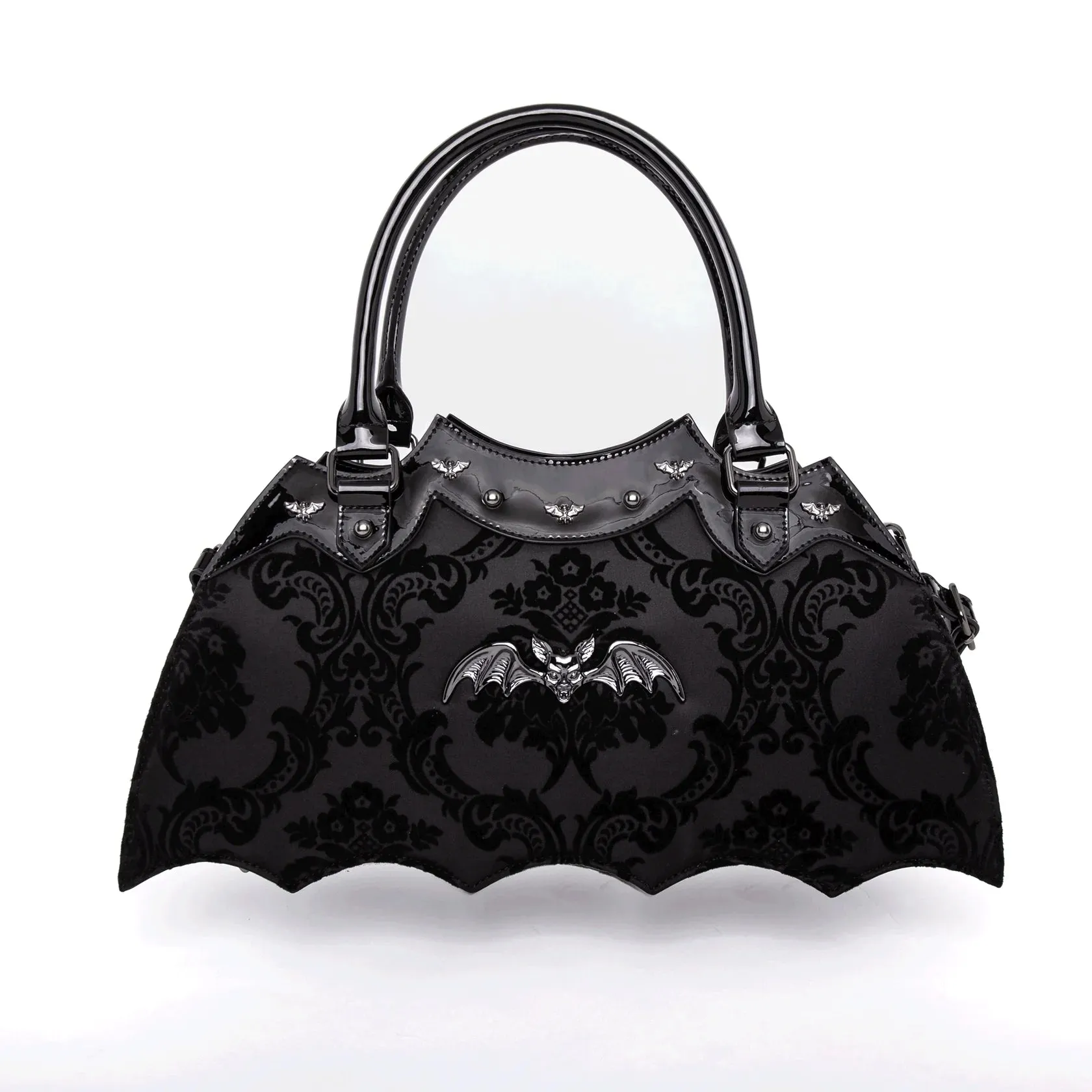 Black Damask Bat Shaped Crossbody Handbag