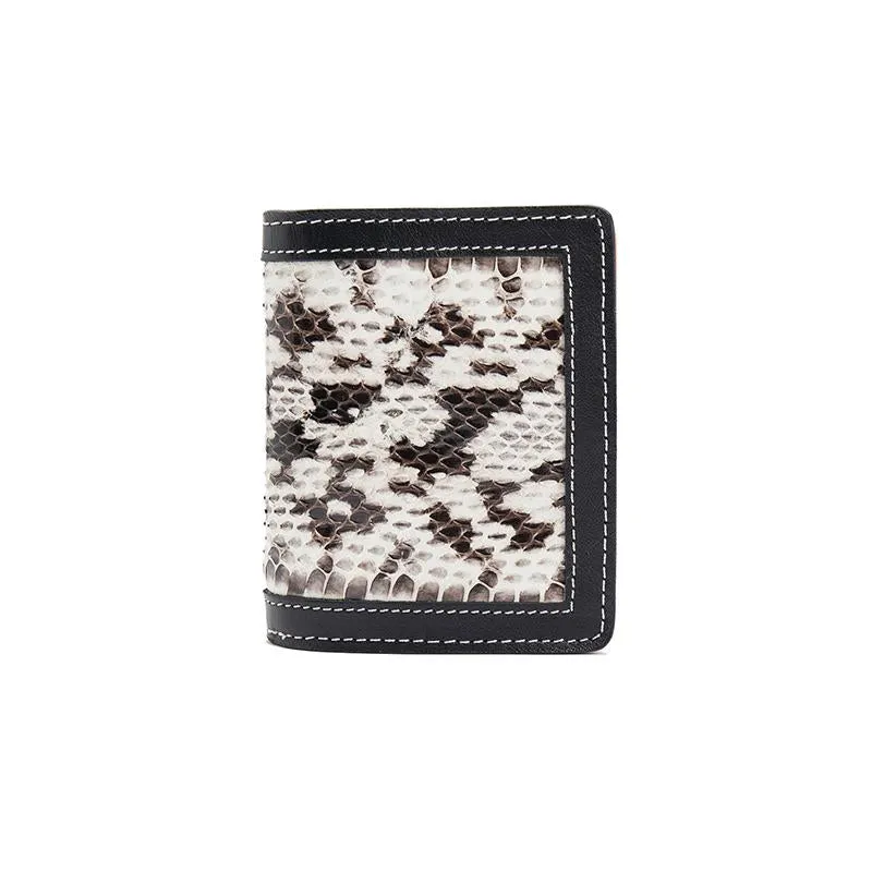 Black Leather Mens Snakeskin billfold Wallet Bifold Front Pocket SnakeSkin Small Wallet For Men