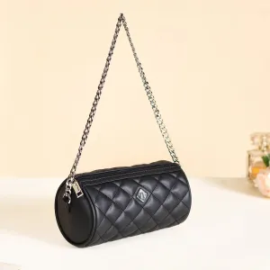 Black Quilted Mini Barrel Bag