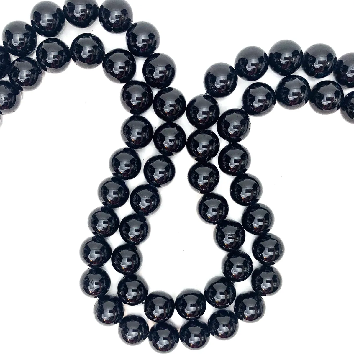 Black Tourmaline 12mm Smooth Rounds Bead Strand