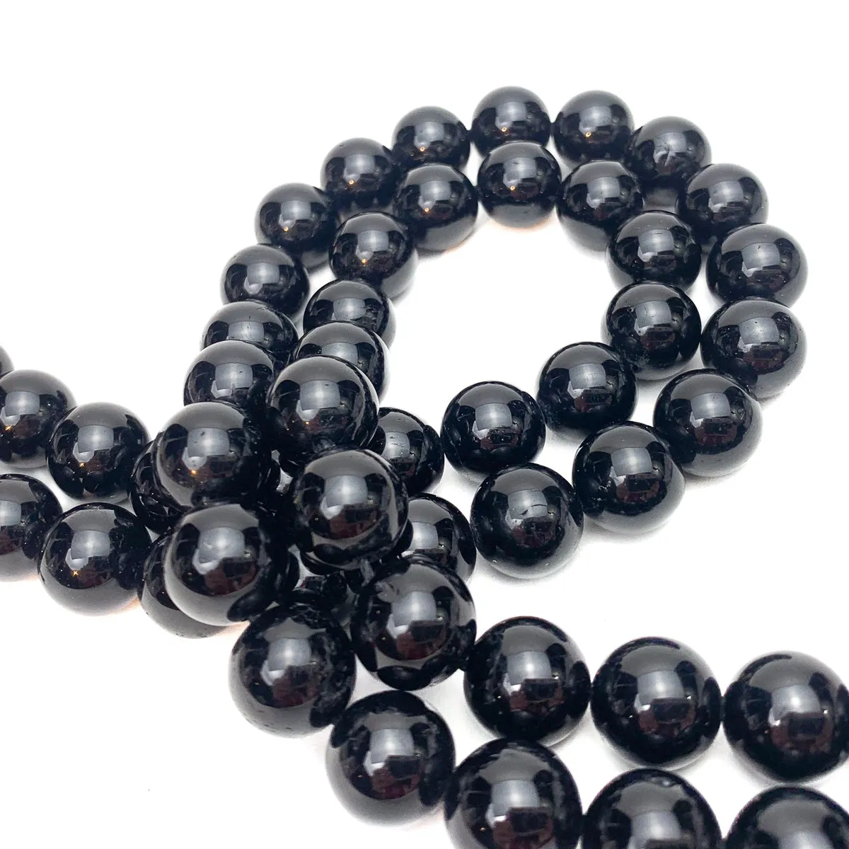 Black Tourmaline 12mm Smooth Rounds Bead Strand